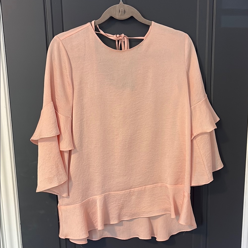 Ann Taylor - Elegant Pink Ruffle Sleeve Blouse